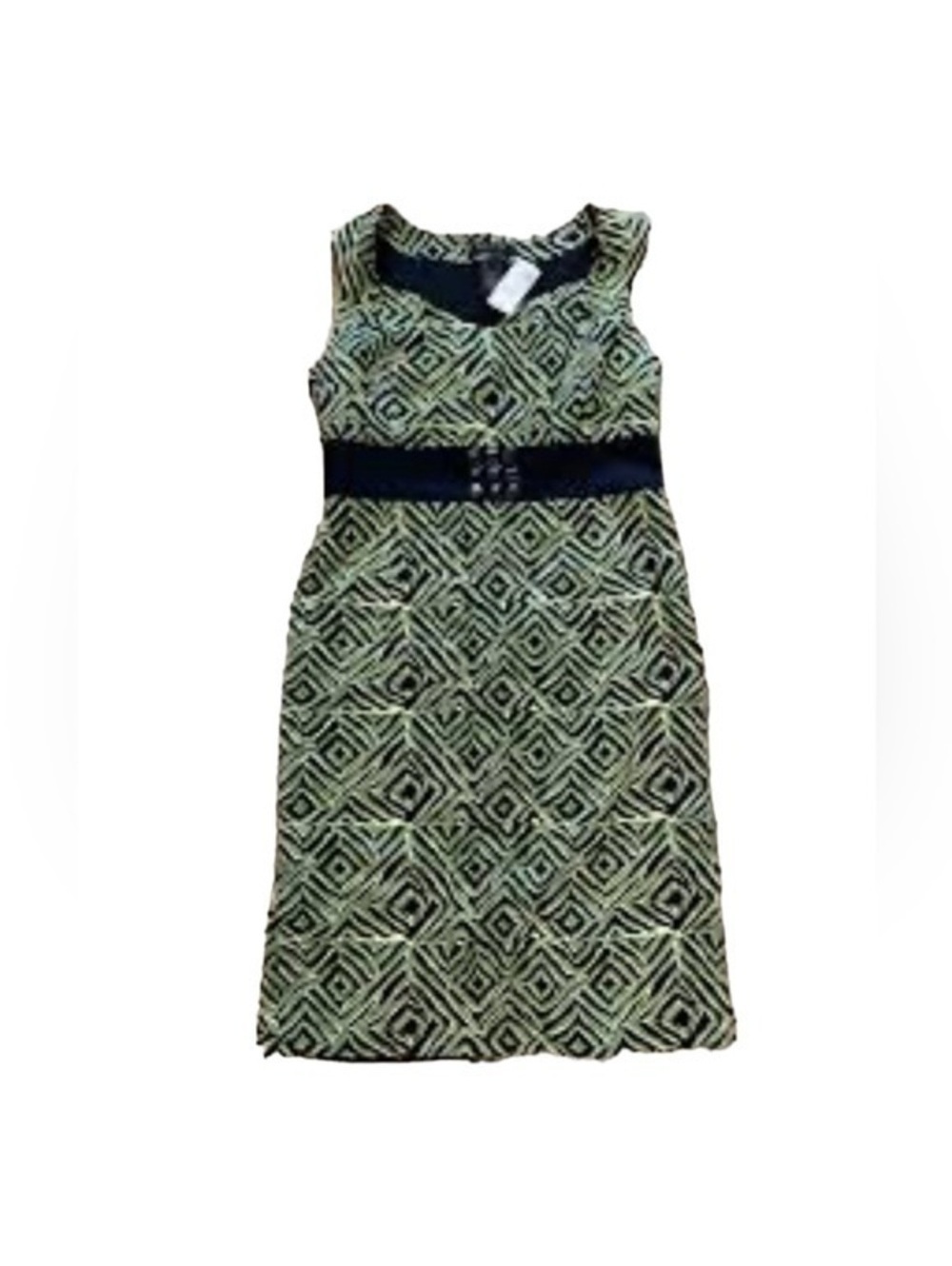 Axcess Sleeveless Geometric Print Dress with Black Waistband